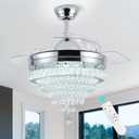 FRIXCHUR 42" Chandelier Ceiling Fans Dimmable Fandeliers Led Crystal Chandelier Ceiling Fans with Lights and Remote Retractable Chandelier Ceiling Fan for Bedroom Living Room Dining Room 40W*2 (9030Chrome)