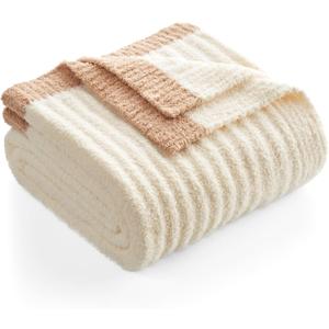 Snuggle Sac Buttery Soft Throw Blanket for Couch, Winter Fluffy Cozy Soft Throws Dupes for All Season, Reversible Warm Microfiber Fuzzy Blankets for Couch, Sofa, Bed, Travel, Cream, 50x60 inches