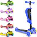 Hurtle 3-Wheeled Scooter for Kids - Wheel LED Lights, Adjustable Lean-to-Steer Handlebar, and Foldable Seat - Sit or Stand Ride with Brake for Boys and Girls Ages 1-14 Years Old