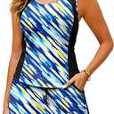 Arolina Tankini Swimsuits for Women Two Piece Athletic Bathing Suits Blouson Tankinis Top with Sporty Pockets Boy Shorts (M)