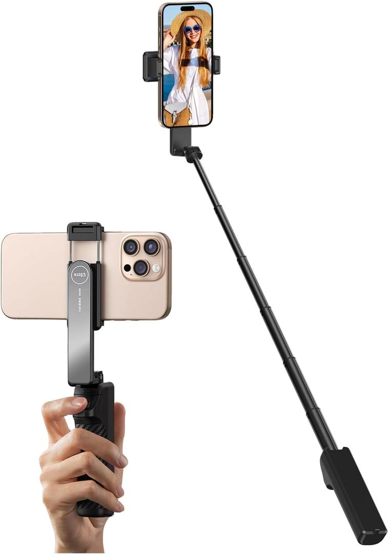 YAyusi New Ultra Mini Selfie Stick for iPhone, Extendable Aluminum Portable Selfie Stick with Remote, Compact Phone Selfie Sticks Compatible with 4-7" Phones for Vlog/Video Record/Live Stream (Black)