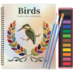 2 x LAOBUSEI Watercolor Workbook, Large 10.3x8.3” Beginner Friendly Watercolor Painting Kit with Thick Paper & 3 Brushes Included, Bird, Animal, Ocean & Flower Themes