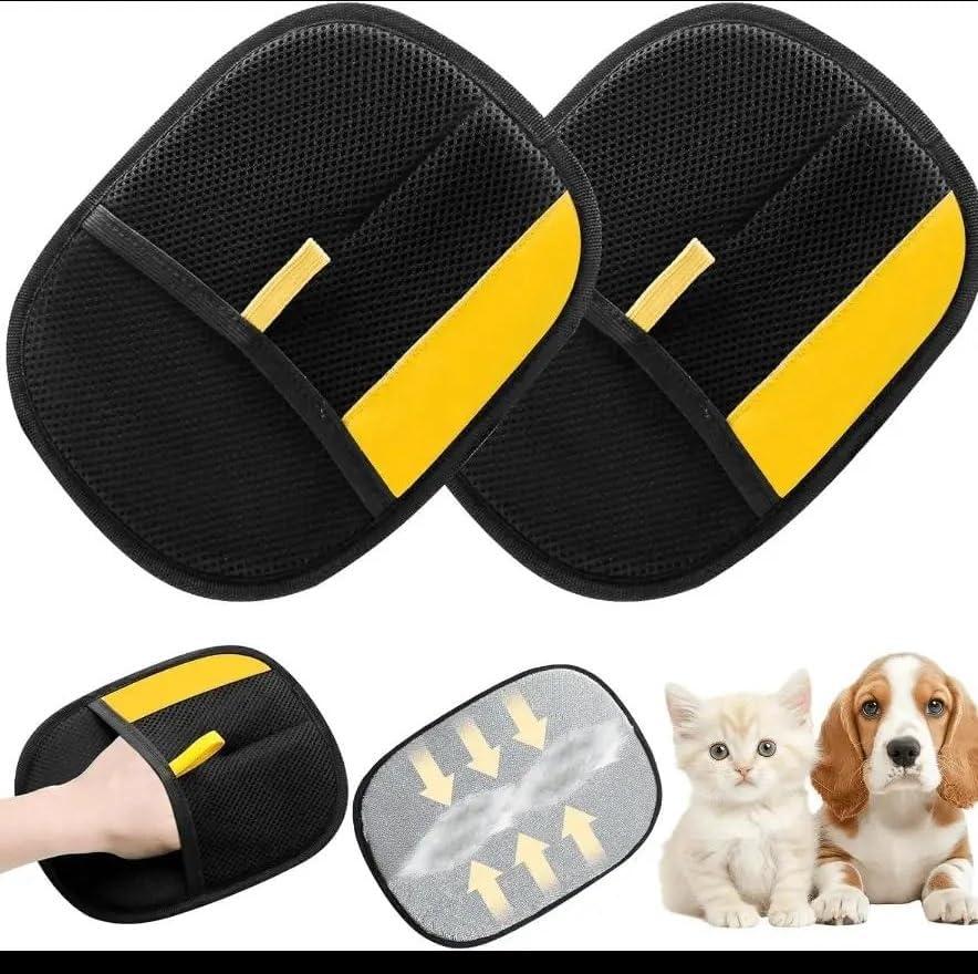 Reusable Pet Hair Removal Pads for Cats & Dogs  2 Pack Pet Hair Remover Glove for Furniture, Carpet, Clothes & Car Seats  Reusable Pet Fur Cleaner with Comfortable Hand Grip  Black