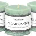 3x3 Inch Sage Green Pillar Candles - Set of 3, Long Clean Burning, Smokeless Dripless Candles for Spring Home Decor, Dinner Table, Bathroom, Rustic Decor