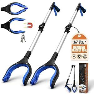 LEGENDONE 36" Magnetic Grabber Reacher Tool, 2 Pack Extra Long Reacher Grabbers Foldable Trash Pickup Tool, Heavy Duty 360° Wide Claw Upper Grabber Picker for Senior, Health, Surgery Recovery