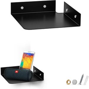 8" Metal Corner Wall Mount Shelf for Baby Monitors, Security Cameras, Sonos Speaker, Also For Wif Routers, Decor, Plants, Router, Photos, Kitchen, Bathroom, Cable Box & More, Universal (Black)