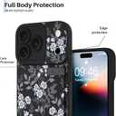 Compatible with iPhone 17 Pro Max Case for Women Men, White Flower | Floral Pattern, Built in Adjustable Metal Wrist Strap Grip Hand Holder Kickstand Soft Silicone Cover 6.9 Inch, Black
