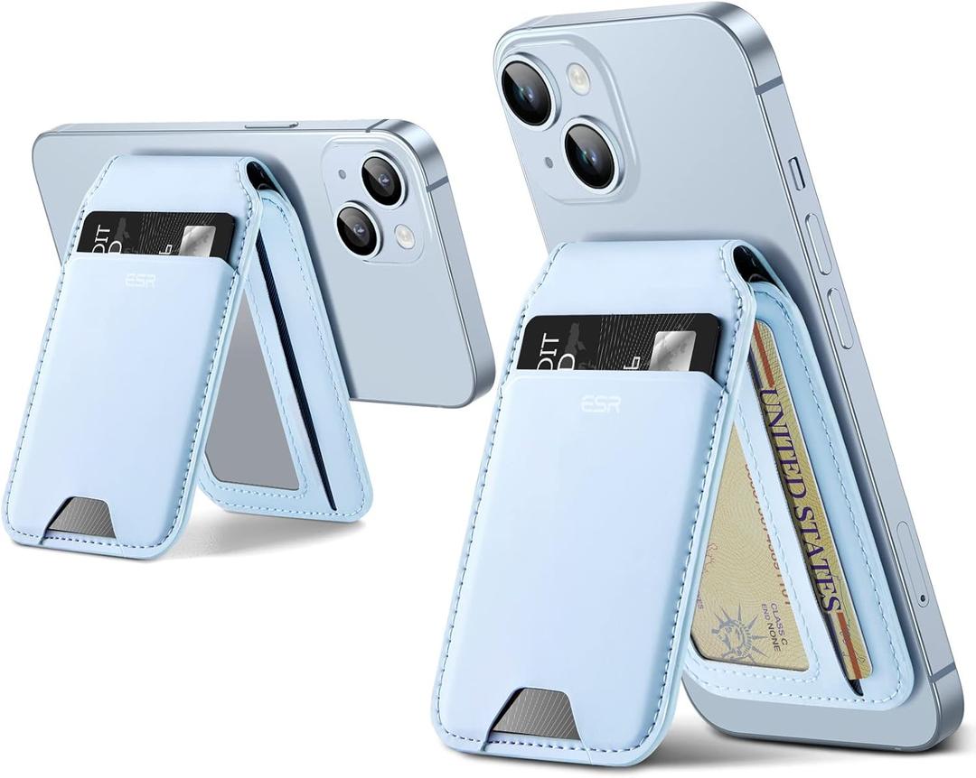 ESR Magnetic Wallet, Compatible with MagSafe Wallet with Adjustable Stand, for iPhone 17/16/15/14/13/12 Series, Not for iPhone 13/12 mini, 3 Card Holder, Vegan Leather, Blue