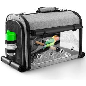 SUERTREE Bird Carrier Bag With Stand, Lightweight Backpack for Parrot, Portable Travel Cage, Pet Transparent Breathable Carrier (17.6"L x 10.6"W x 13.3"H)