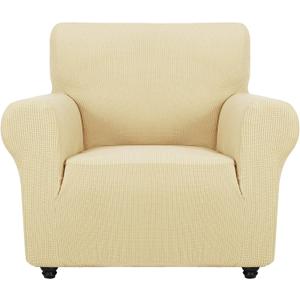 ZNSAYOTX Super Stretch Chair Slipcover Universal Sofa Chair Covers for Living Room Dogs Pet Furniture Protector Spandex Armchair Slipcovers with Anti Slip Foam Sticks (Beige, Chair) (Small (30"-47"))