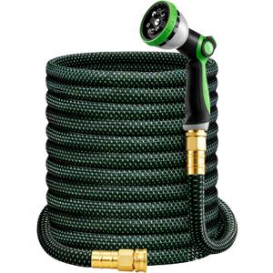 HBlife 50ft Garden Hose, Non Expandable Garden Hose with 10 Function Sprayer Nozzle, Flexible Lightweight Water Hose for Yard, Lawn, Car Wash and Outdoor (Black and Green)