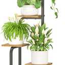 iDavosic.ly Tall Plant Stand Indoor, 4 Tier Corner Multiple Flower Holder Shelf with Wooden Trays, Space Saving Display Rack for Living Room Balcony Patio Porch Outdoor | Black & Brown