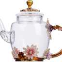 Tea Pot Glass, Fancy Tea Cup, Fancy Tea Set for Adults, Pretty Tea Teapot (10.6oz / 300ml) (Deep coffee color)