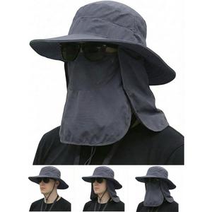 Sun Hat Bucket Hats for Men Women,Outdoor Wide Brim Fishing Hat with Detachable Face Cover & Neck Flap UV Protection (Blue)