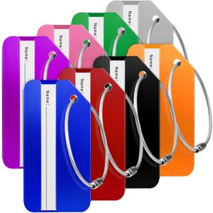 Travelambo 8 Pack Luggage Tags for Suitcases Aluminum Privacy Protection Bag Tags Luggage Identifier Travel Accessories Essentials (Colorful)