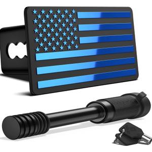 OGYE 2 Inch Trailer Hitch Cover with American Flag, Heavy Metal Trailer Hitch Cover Fit for 2 Inch Hitch Receivers (with 5/8" Pin Dia Anti-Theft Trailer Hitch Lock),3 * 5" Blue