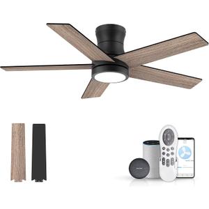 42In Smart Low Profile Ceiling Fan with Lights Remote,Controll by Voice WIFI Alexa App,Quiet DC Motor,Outdoor Indoor Flush Mount Ceiling Fans,Modern Black Walnut Fan for Bedroom Patio Porch