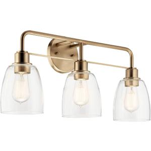 Kichler Meller 24.25 Inch 3 Light Vanity Light with Clear Glass Shades in Champagne Bronze for Bathroom or Powder Room, (24.25" W x 11.25" H x 7" D) 55102CPZ