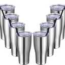 DOMICARE 30 oz Tumbler with Lid and Straw, Stainless Steel Tumblers Bulk, Insulated Vacuum Double Wall Coffee Travel Mug, Stainless Steel 8 Pack