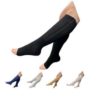 HealthyNees Seniors Care 15-20 mmHg Zipper Compression Leg Calf Open Toe Socks (Black, 2X-Large)