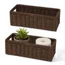 Maqauai Paper Rope Wicker Storage Baskets with Handles, 2 Pack Foldable Storage Basket, Rectangle Wicker Basket, Small Wicke Baskets for Pantry Shelves, Toilet Paper Storage Basket for Bathroom, Brown