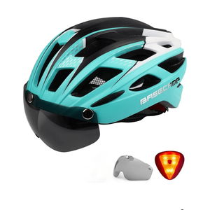 Bike Helmet, Basecamp Bicycle Helmet with Rear Light & Detachable Magnetic Goggles Lightweight Cycling Helmet Adjustable for Adult Men Women Mountain & Road (BC-069)