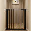 29-32" Metal Baby Gate for Stairs/Doorways, 30" Tall Pressure Mounted Pet Gates, Auto-Close Child Safety Gate, No Drilling Easy Walk-Through Dog Gate Indoor, Black