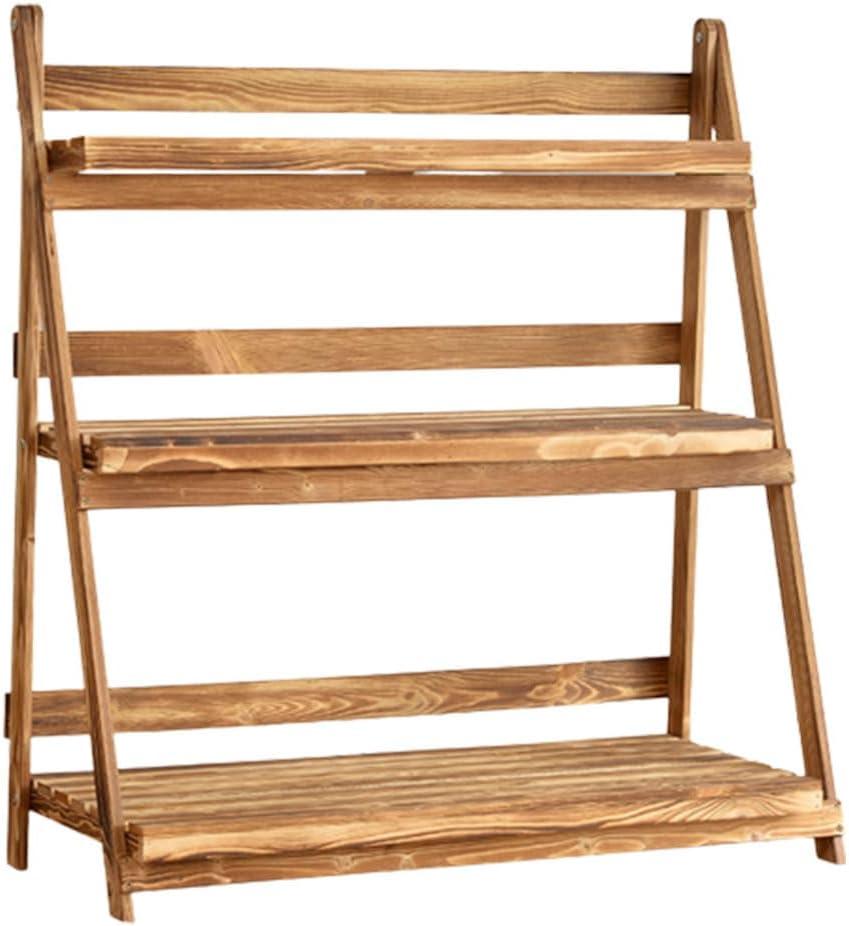 3 Tier Folding Plant Stand, Solid Wood Ladder Plant Display Stand For Multiple Plants, Floor Type Stable And Durable Flower Rack, Multifunctional Outdoor Storage Rack For Balcony Garden Indoor (90cm, Charcoal color)