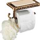 Vintage Paper Towel Holder with Cellphone Shelf for Bathroom, Wall Mount Anti-Rust Aluminum Paper Towel Rack (Brass)