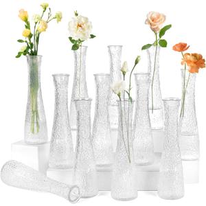 Glass Bud Vases Bulk 12 Pcs - Clear Ribbed Wedding Centerpiece Vases, Small Flower Vases for Table Decor, Party Events & Home Decor