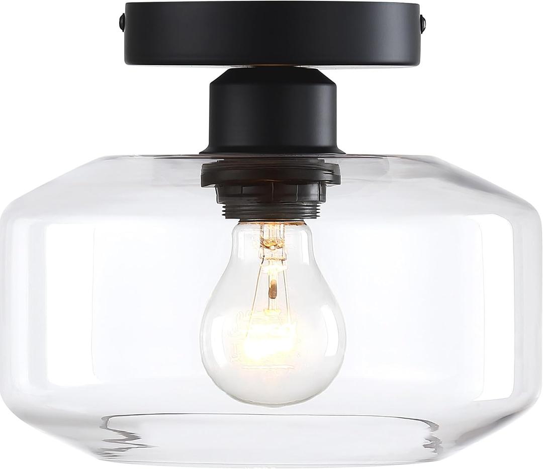 DESIGNERS FOUNTAIN Semi Flush Mount Ceiling Light, 8.75 Inch Clear Glass Lighting Fixture for Kitchen, Bedroom, Bathroom, and Hallway, Matte Black, D335M-SF-MB