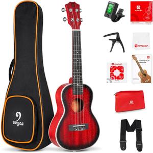 Vangoa Tenor Ukulele for Beginners, 26 Inch Ukulele Kit Mahogany Bundle Professional Hawaiian Starter Uke Kit with Gig Bag, Red