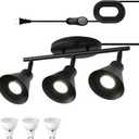 3 Light Plug in Track Lighting Kit,Modern Plug in Ceiling Light Fixture,16.4ft Cord,Timer & Dimming Switch,3 Way Ceiling Spot Lighting,Flexibly Rotatable Light Head (Black)