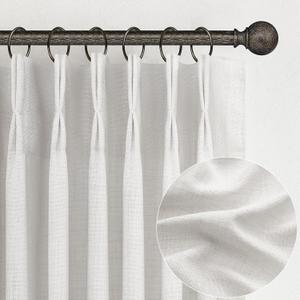 Beige White Pinch Pleated 92 Inch Curtains 2 Panel Set for Dining Room, Funky Neutral Thick Linen Sheer Ceiling Track Curtain Light Filtering Privacy Drapes Decor for 90-92 Inches Window Greyish White