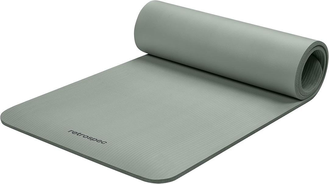 Retrospec Solana Yoga Mat Thick 1/2in Non-Slip Workout Mat with Nylon Strap - 72x24in Exercise Mat for Pilates, Stretching & Fitness - BPA Free, Easy Clean (Sage)