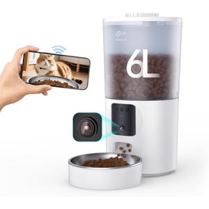 Automatic Cat Feeder with 1080P Camera, Two-Way Audio, APP Timed Auto Control Meals, 6L Dry Food Dispenser, 2.4G / 5G WiFi