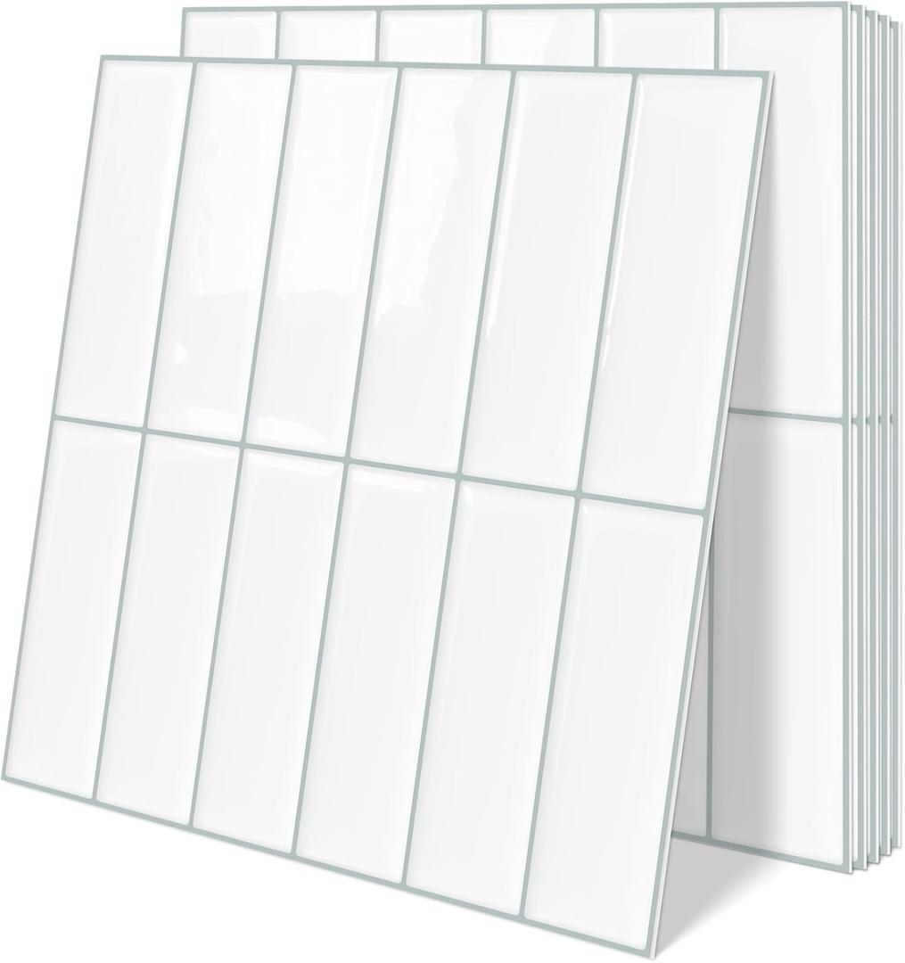 Tiwoos White Peel and Stick Backsplash Kitchen Rectangle Subway Self Adhesive Wall Tiles (10-Sheet, 12"x12")