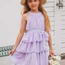 Move Dance Girls Halter Neck Dress Summer Flared A-Line Swiss Dot Chiffon Sundress 6-13 Years Old (Purple)