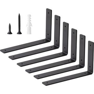 Heavy Duty Shelf Brackets Floating L Shelf Bracket, Brackets for Shelves, L 10" x H 6" x W1.5 Wall Shelf Brackets for DIY, Suitable for Study, Kitchen, Living Room, Bathroom (Black, 6 Pack)