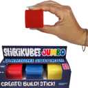 KOMARC GAMES Jumbo StickiKubes 3-Pack - Stress Relief Toy, Squishy Cube, Non-Toxic Creative Construction Toy, 1.5 Inches, 3 Colors Red Blue and Yellow