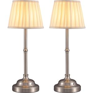 KDG Cordless LED Table Lamp Set of 2, Portables Fabric Shade Desk Lamps, 4000mAh Rechargeable Battery Powered Lighting, Dimmable Light for Dining Room, Bedroom, Bedside, Night Light, Balcony (Nickel)