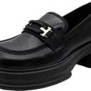 Womens Platform Loafers Patent Leather Slip On Lug Sole Loafers Chunky Heel Comfortable Penny Casual Work Shoes (Black,7)
