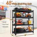 48" W Utility Garage Shelves: 2,000Lbs Heavy Duty Steel Metal Adjustable Shelving Storage Industrial Rack Units 4 Tier Black 48" W x 16" D x 66" H