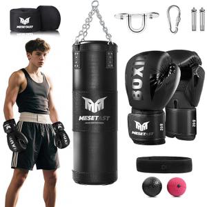 Mesetast Punching Bag for Kids Teenagers, 2.7ft Kids Punching Bag with 8 OZ Boxing Gloves for Youth Boxing MMA Karate Kickboxing - Unfilled