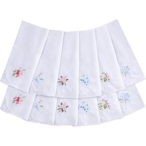 Ladies Handkerchiefs for Women Soft Cotton Flower Embroidered Handkerchief Women Vintage Floral Lace Handkerchiefs for Wedding Party (White)