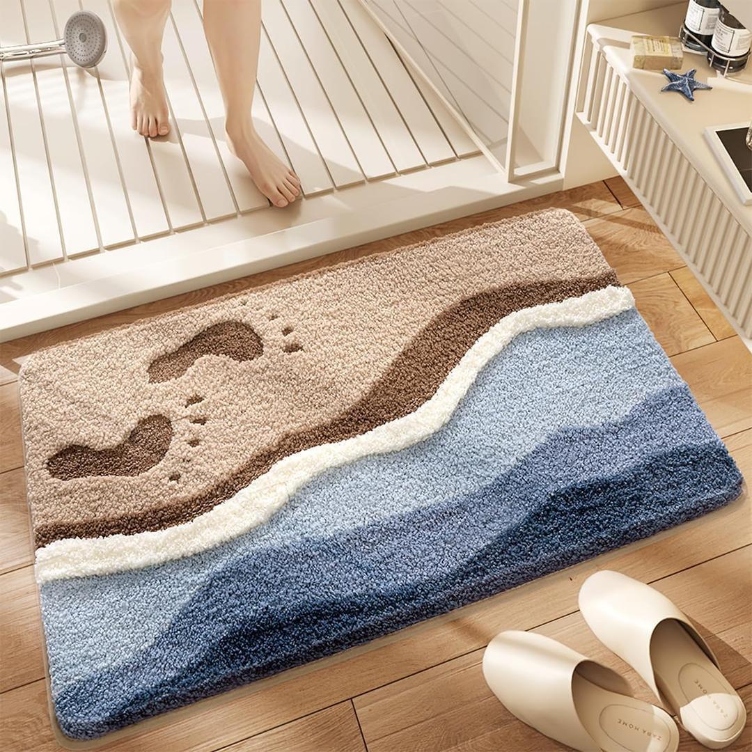Cute Ocean Bathroom Rug Super Absorbent Bath Mat Machine Washable and Non Slip Fluffy Carpet for Shower, Bedroom and Living Room (23"x16", Footprint) (1'4" x 1'11" (Rectangular))