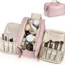 Travel Makeup Bag Women's Large Capacity Cosmetic Portable Organizer Large Opening Waterproof Storage Toiletry Bags Vertical Free-Standing Brush Holder for Easy Access Pink