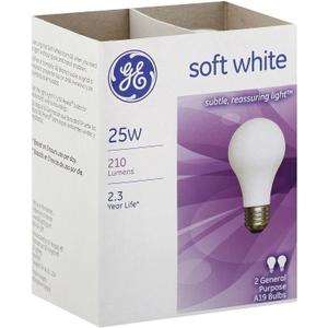 General Electric Ge Soft White Light Bulbs 25 W 210 Lumens A19 Med Base 4-1/4 In. Pack / 2