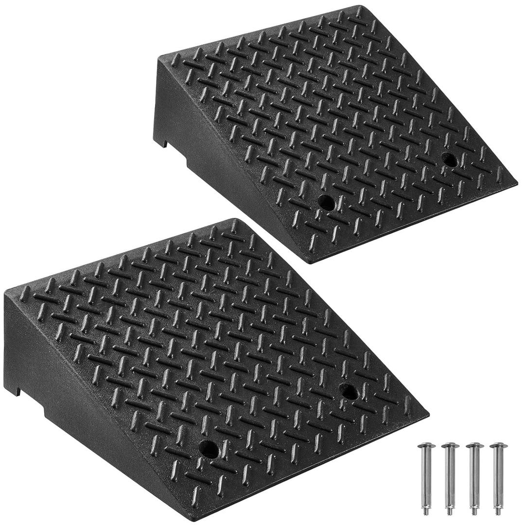 VEVOR Rubber Curb Ramps, 2 Pack, 7 Inches Rise Height, 19.3" L x 19.3" W, Driveway Ramps with Drainage Tank, 7000 lbs Load Capacity, Suitable for Wheelchairs, Strollers, Motorcycles, Cars, Lawn Mowers