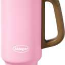 36 oz Tumbler with Handle and Straw, Ceramic Lined Water Bottle Vacuum Insulated Cup, Stainless Steel Travel Mug with Lid,Fits Cup Holder, Leak Resistant Press-in Lid, Pink (Peach Blossom Pink)